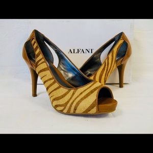 ALFANI step n flex Calfhair open toe heels